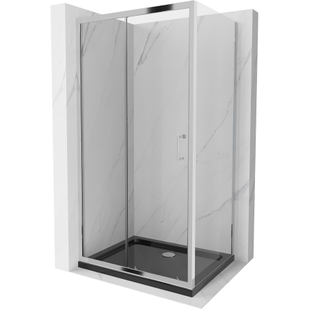 Mexen Apia kabina prysznicowa rozsuwana 130 x 100 cm, transparent, chrom + brodzik Flat, czarny - 840-130-100-01-00-4070