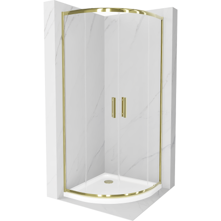 Mexen Rio kabina prysznicowa półokrągła 80 x 80 cm, transparent, złota + brodzik Flat, biały - 863-080-080-50-00-4110G