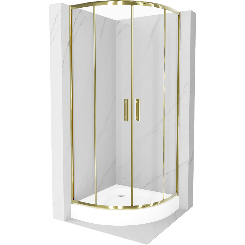Mexen Rio kabina prysznicowa półokrągła 80 x 80 cm, transparent, złota + brodzik Rio, biały - 863-080-080-50-00-4710