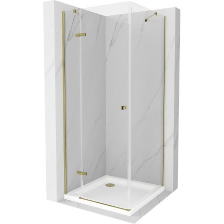 Mexen Roma kabina prysznicowa uchylna 90 x 90 cm, transparent, złota + brodzik Flat - 854-090-090-50-00-4010