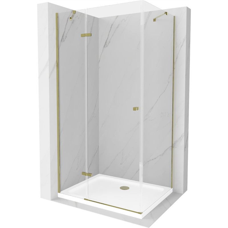 Mexen Roma kabina prysznicowa uchylna 70 x 100 cm, transparent, złota + brodzik Flat - 854-070-100-50-00-4010