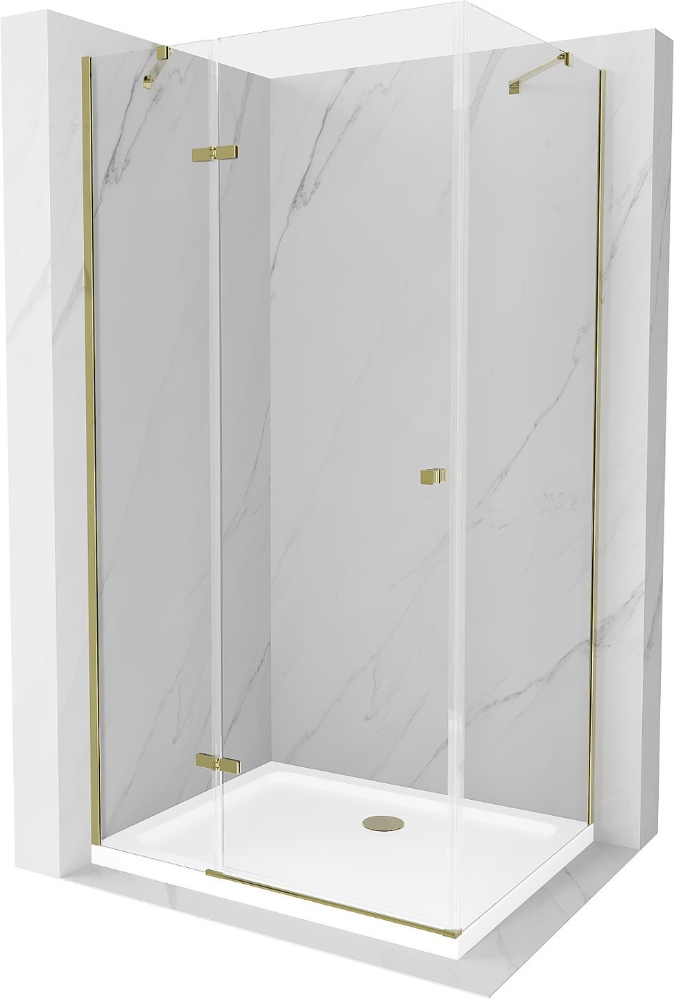Mexen Roma kabina prysznicowa uchylna 70 x 100 cm, transparent, złota + brodzik Flat - 854-070-100-50-00-4010