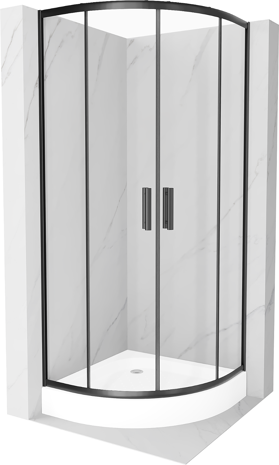 Mexen Rio kabina prysznicowa półokrągła 80 x 80 cm, transparent, czarna + brodzik Rio, biały - 863-080-080-70-00-4710
