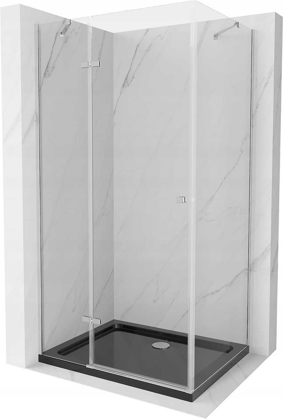 Mexen Roma kabina prysznicowa uchylna 80 x 120 cm, transparent, chrom + brodzik Flat, czarny - 854-080-120-01-00-4070