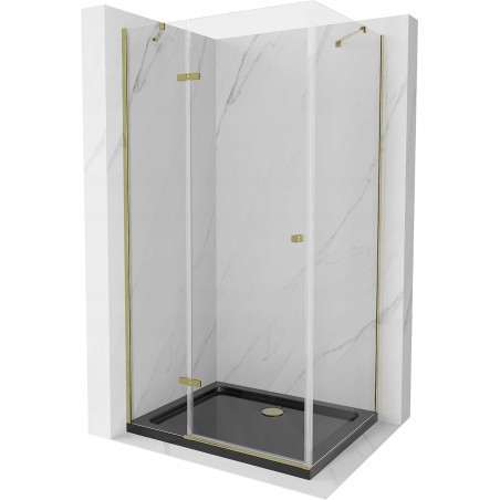 Mexen Roma kabina prysznicowa uchylna 80 x 100 cm, transparent, złota + brodzik Flat, czarny - 854-080-100-50-00-4070G