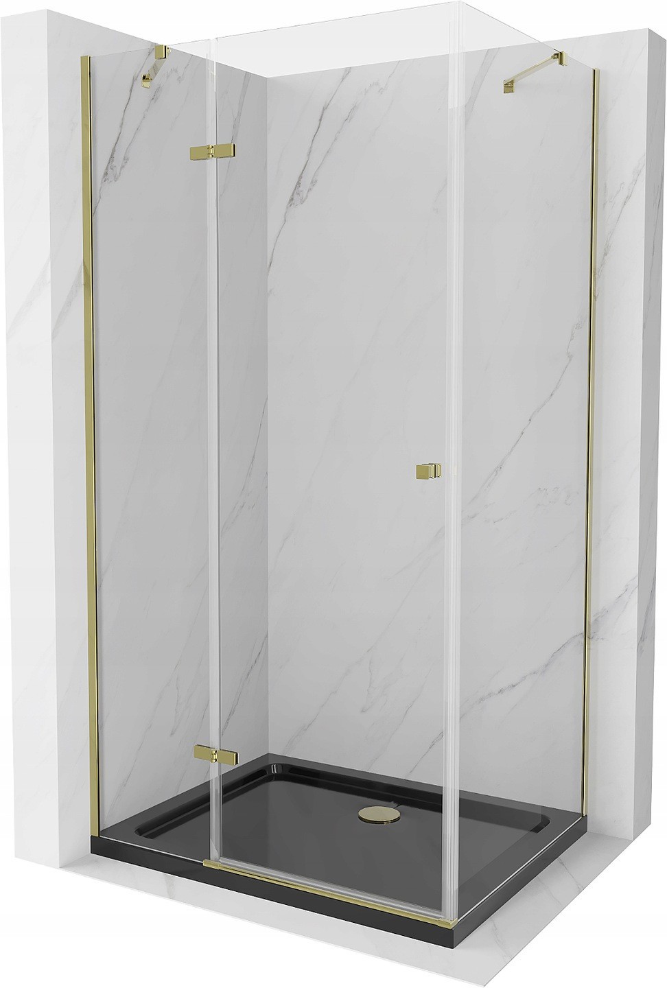 Mexen Roma kabina prysznicowa uchylna 120 x 90 cm, transparent, złota + brodzik Flat, czarny - 854-120-090-50-00-4070G