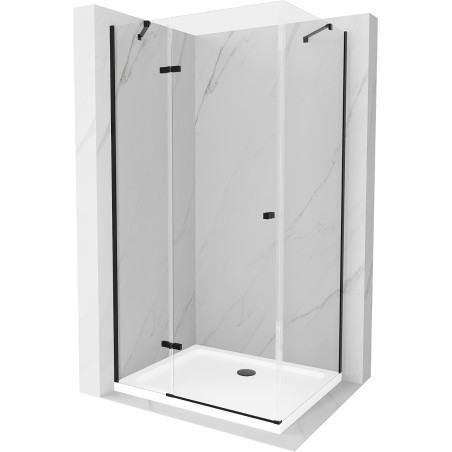 Mexen Roma kabina prysznicowa uchylna 70 x 100 cm, transparent, czarna + brodzik Flat, biały - 854-070-100-70-00-4010B