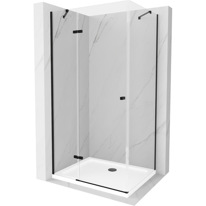 Mexen Roma kabina prysznicowa uchylna 80 x 70 cm, transparent, czarna  + brodzik Flat, biały - 854-080-070-70-00-4010B