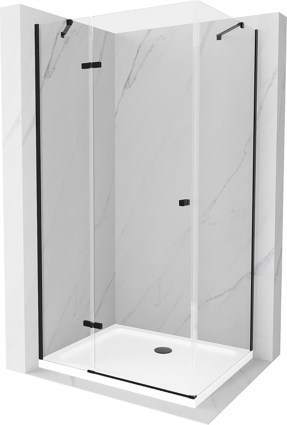 Mexen Roma kabina prysznicowa uchylna 90 x 100 cm, transparent, czarna + brodzik Flat, biały - 854-090-100-70-00-4010B