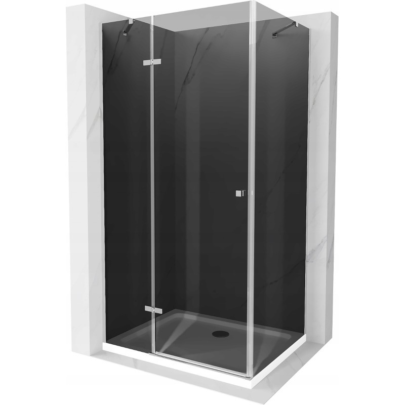 Mexen Roma kabina prysznicowa uchylna 90 x 80 cm, grafit, chrom + brodzik Flat, biały - 854-090-080-01-40-4010