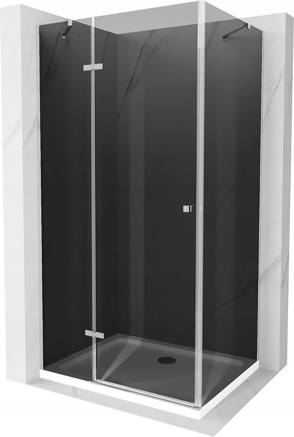 Mexen Roma kabina prysznicowa uchylna 110 x 80 cm, grafit, chrom + brodzik Flat, biały - 854-110-080-01-40-4010