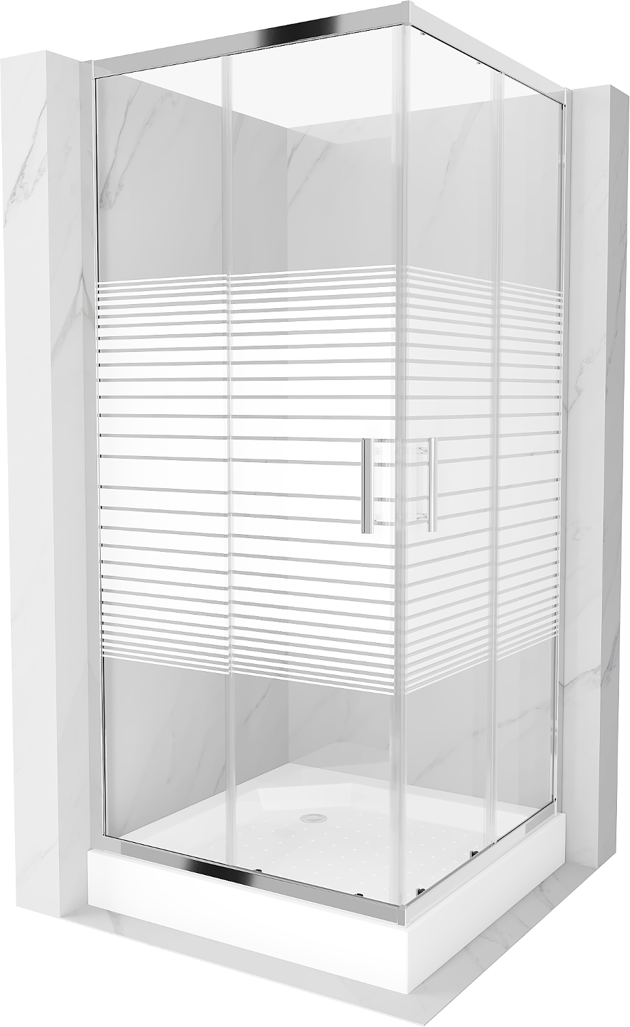 Mexen Rio kabina prysznicowa kwadratowa 90 x 90 cm, pasy, chrom + brodzik Rio, biały - 860-090-090-01-20-4510