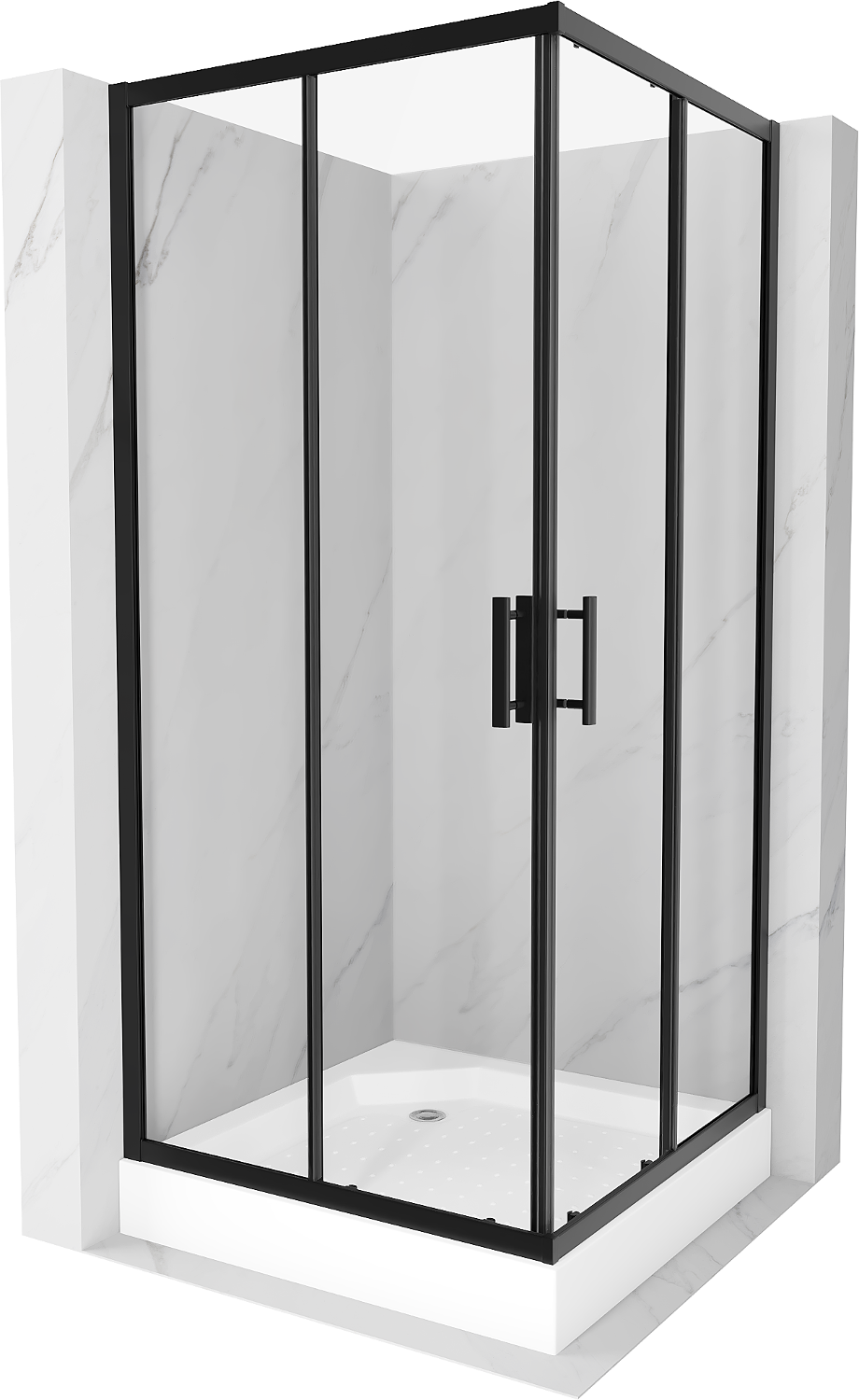 Mexen Rio kabina prysznicowa kwadratowa 90 x 90 cm, transparent, czarna + brodzik Rio, biały - 860-090-090-70-00-4510