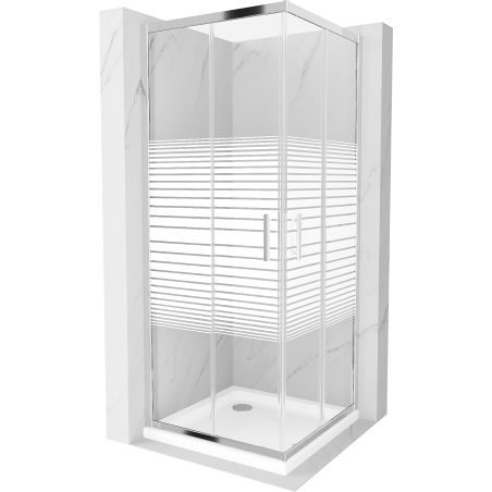 Mexen Rio kabina prysznicowa kwadratowa 80 x 80 cm, pasy, chrom + brodzik Flat, biały - 860-080-080-01-20-4010