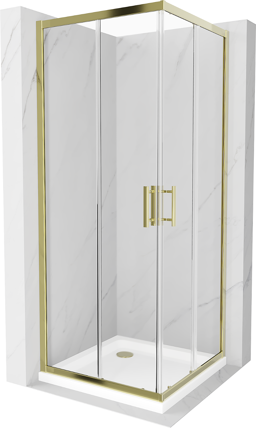 Mexen Rio kabina prysznicowa kwadratowa 90 x 90 cm, transparent, złota + brodzik Flat, biały - 860-090-090-50-00-4010G