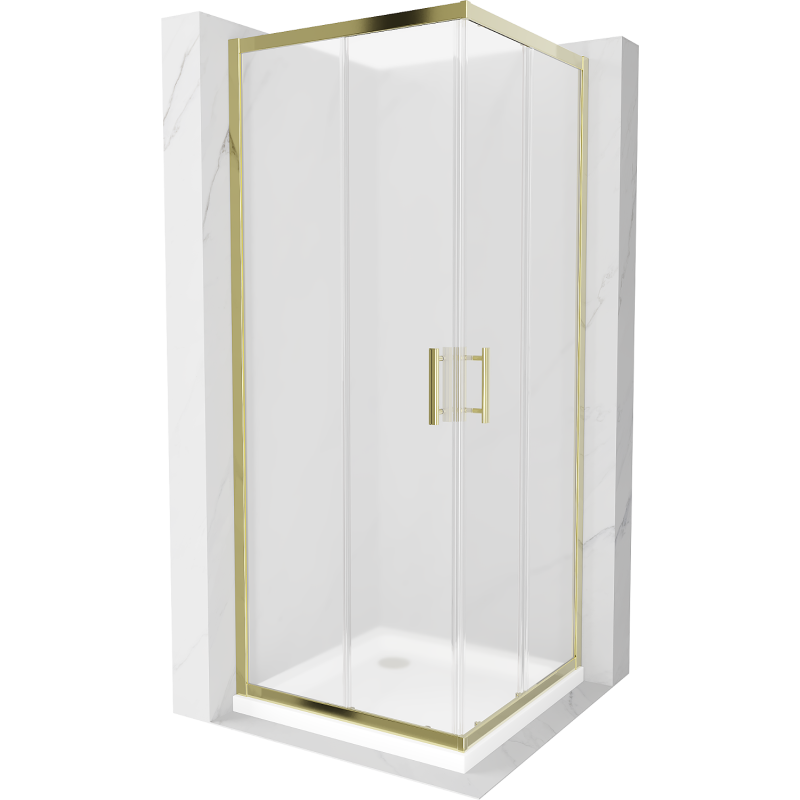 Mexen Rio kabina prysznicowa kwadratowa 80 x 80 cm, szron, złota + brodzik Flat, biały - 860-080-080-50-30-4010G