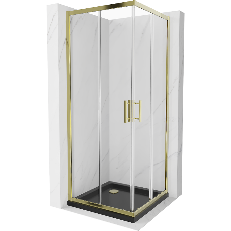 Mexen Rio kabina prysznicowa kwadratowa 90 x 90 cm, transparent, złota + brodzik Flat, czarny- 860-090-090-50-00-4070G