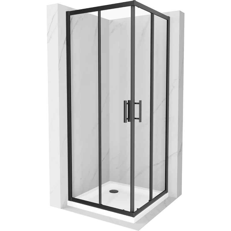Mexen Rio kabina prysznicowa kwadratowa 90 x 90 cm, transparent, czarna + brodzik Flat, biały - 860-090-090-70-00-4010B