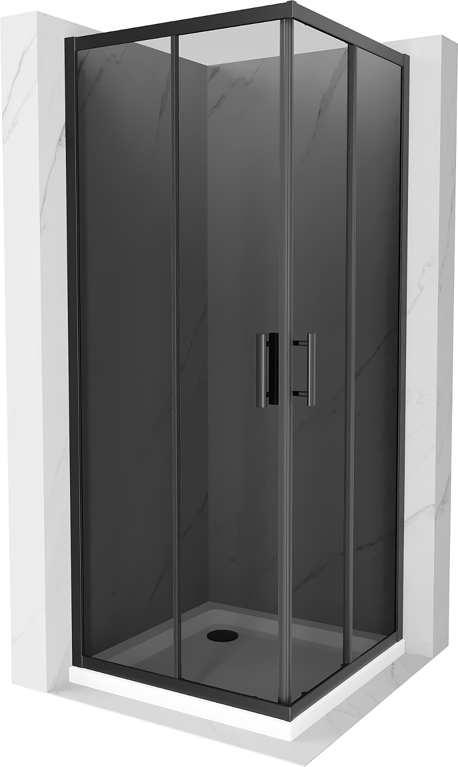 Mexen Rio kabina prysznicowa kwadratowa 80 x 80 cm, grafit, czarna + brodzik Flat, biały - 860-080-080-70-40-4010B
