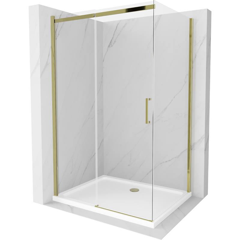 Mexen Omega kabina prysznicowa rozsuwana 130 x 80 cm, transparent, złota + brodzik Flat - 825-130-080-50-00-4010