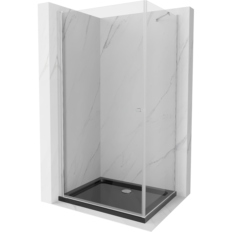 Mexen Pretoria kabina prysznicowa uchylna 80 x 70 cm, transparent, chrom + brodzik Flat, czarny - 852-080-070-01-00-4070