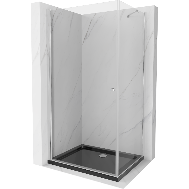Mexen Pretoria kabina prysznicowa uchylna 90 x 70 cm, transparent, chrom + brodzik Flat, czarny - 852-090-070-01-00-4070