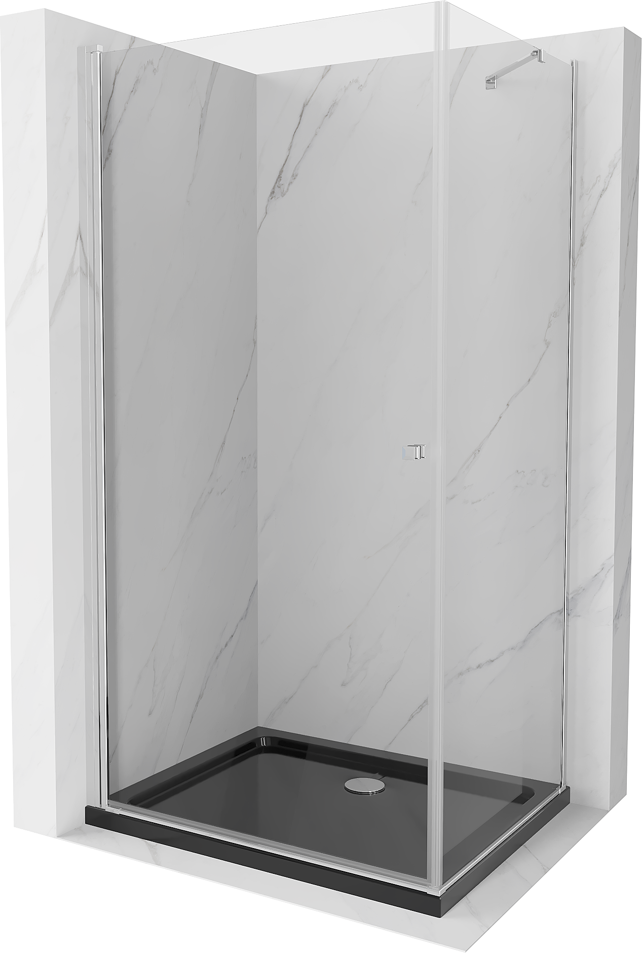 Mexen Pretoria kabina prysznicowa uchylna 100 x 90 cm, transparent, chrom + brodzik Flat, czarny - 852-100-090-01-00-4070