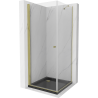 Mexen Pretoria kabina prysznicowa uchylna 80 x 80 cm, transparent, złota + brodzik Flat, czarny - 852-080-080-50-00-4070G