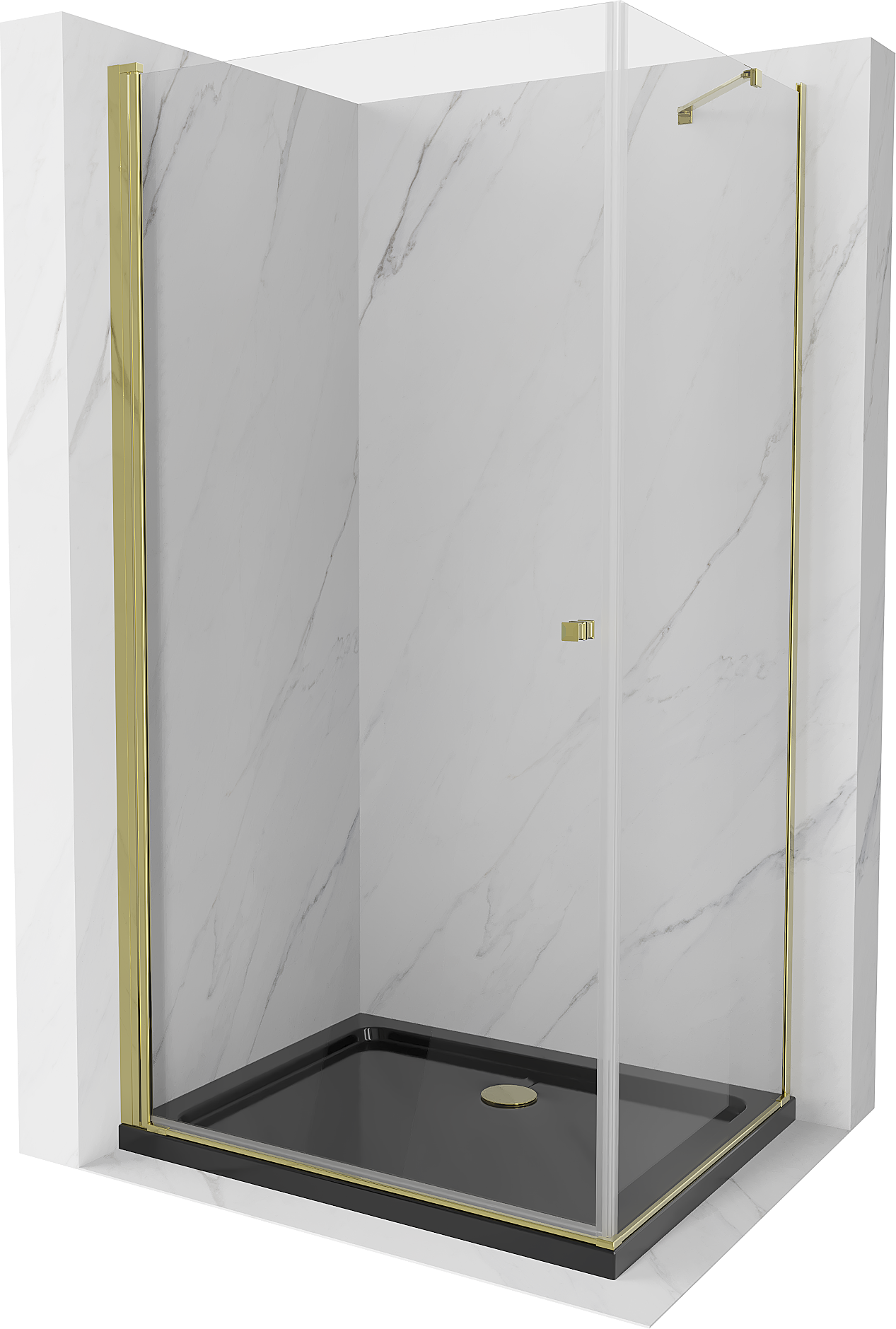 Mexen Pretoria kabina prysznicowa uchylna 80 x 100 cm, transparent, złota + brodzik Flat, czarny - 852-080-100-50-00-4070G