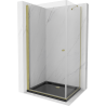 Mexen Pretoria kabina prysznicowa uchylna 90 x 70 cm, transparent, złota + brodzik Flat, czarny - 852-090-070-50-00-4070G