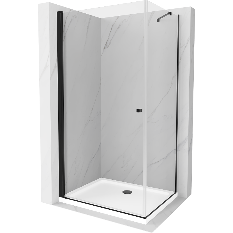 Mexen Pretoria kabina prysznicowa uchylna 70 x 100 cm, transparent, czarna + brodzik Flat - 852-070-100-70-00-4010B
