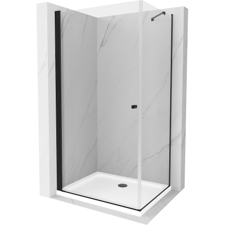 Mexen Pretoria kabina prysznicowa uchylna 70 x 110 cm, transparent, czarna + brodzik Flat - 852-070-110-70-00-4010B