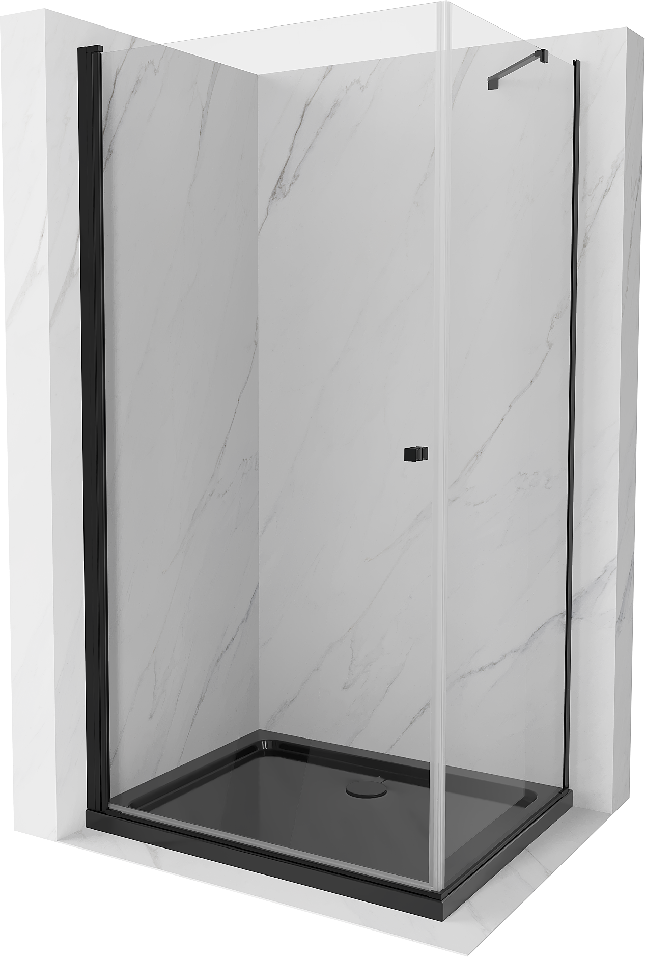 Mexen Pretoria kabina prysznicowa uchylna 90 x 70 cm, transparent, czarna + brodzik Flat, czarny - 852-090-070-70-00-4070B