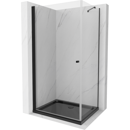 Mexen Pretoria kabina prysznicowa uchylna 90 x 100 cm, transparent, czarna + brodzik Flat, czarny - 852-090-100-70-00-4070B