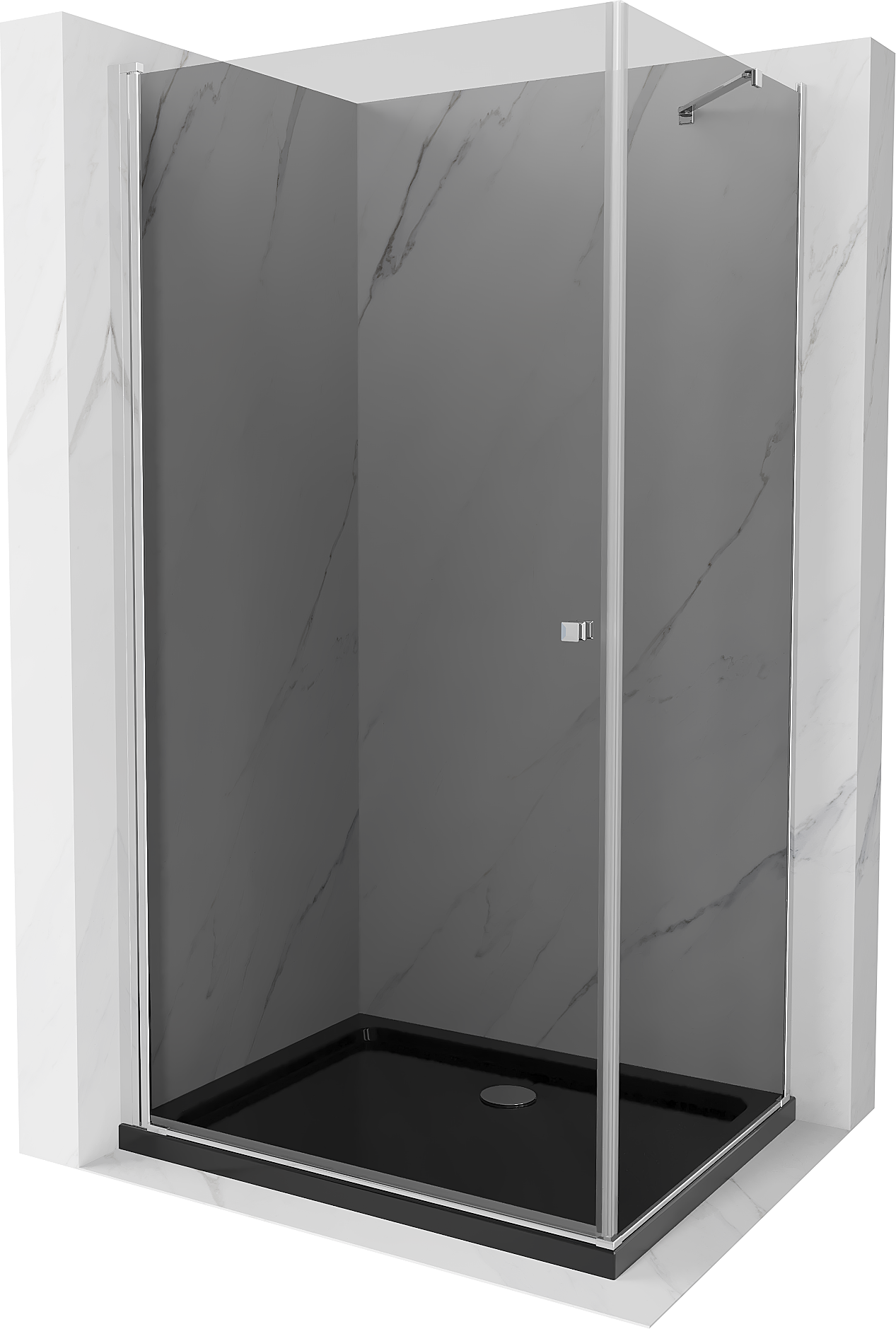 Mexen Pretoria kabina prysznicowa uchylna 90 x 110 cm, grafit, chrom + brodzik Flat, czarny - 852-090-110-01-40-4070