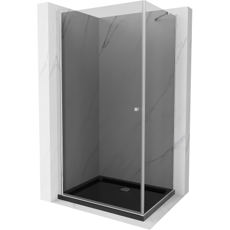 Mexen Pretoria kabina prysznicowa uchylna 100 x 70 cm, grafit, chrom + brodzik Flat, czarny - 852-100-070-01-40-4070