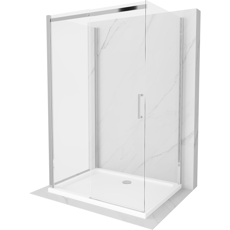 Mexen Omega kabina prysznicowa 3-ścienna, rozsuwana 140 x 90 cm, transparent, chrom + brodzik Flat - 825-140-090-01-00-3s-4010