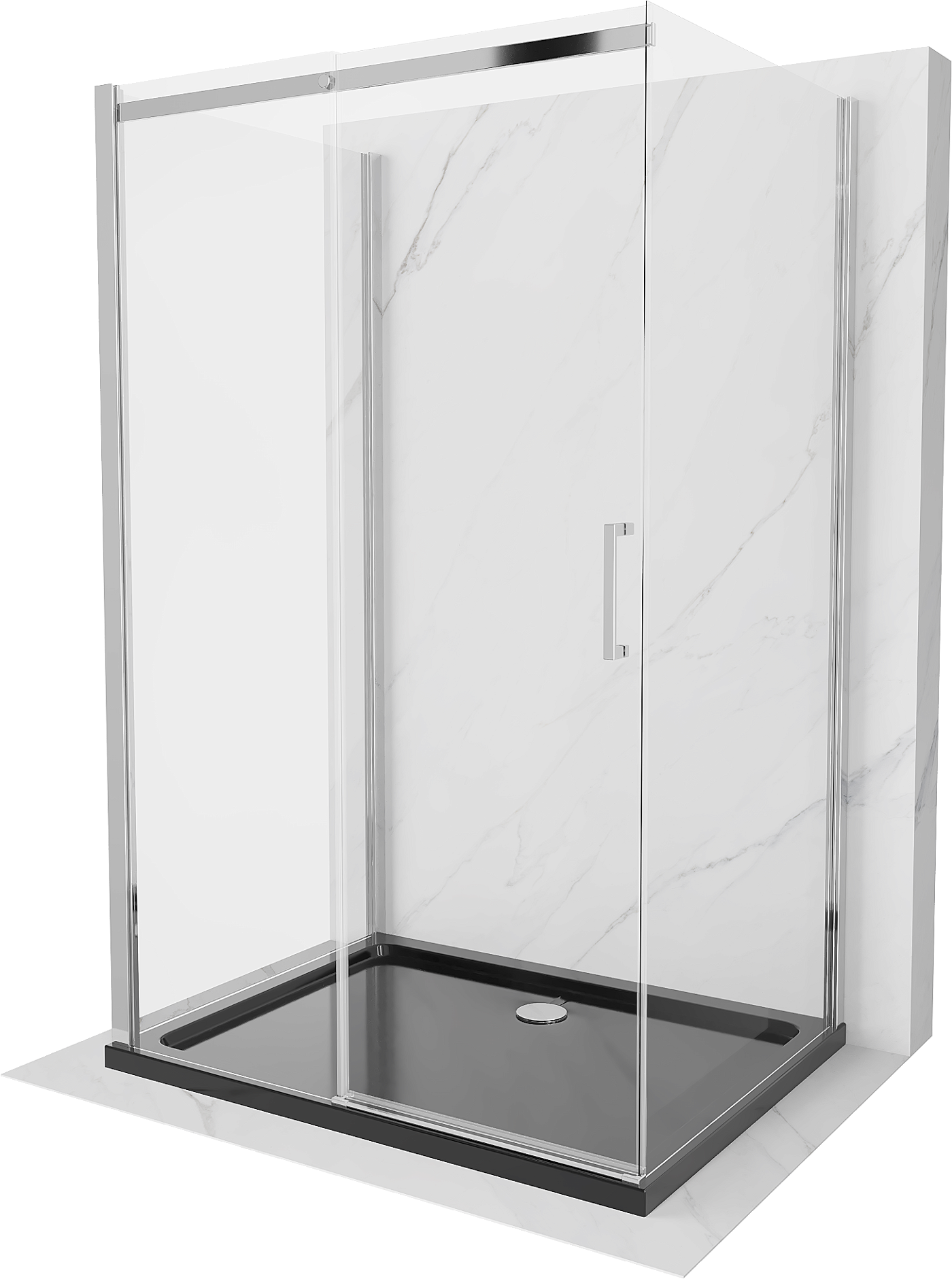 Mexen Omega kabina prysznicowa 3-ścienna, rozsuwana 100 x 100 cm, transparent, chrom + brodzik Flat - 825-100-100-01-00-3s-4070