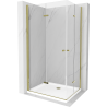 Mexen Lima Duo kabina prysznicowa składana 80 x 70 cm, transparent, złota + brodzik Flat - 856-080-070-50-02-4010G