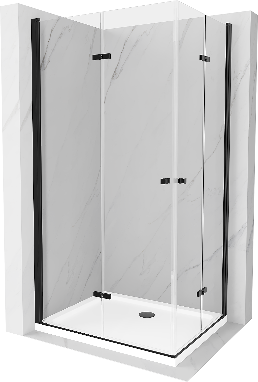 Mexen Lima Duo kabina prysznicowa składana 90 x 80 cm, transparent, czarna + brodzik Flat - 856-090-080-70-02-4010B