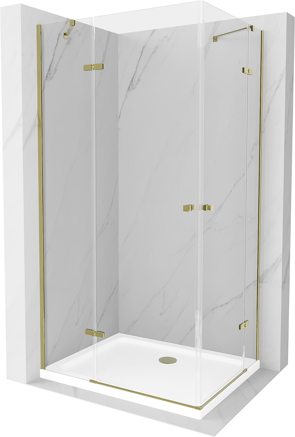 Mexen Roma Duo kabina prysznicowa uchylna 80 x 70 cm, transparent, złota + brodzik Flat - 854-080-070-50-02-4010G
