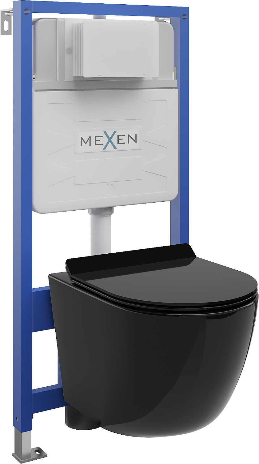 Mexen zestaw podtynkowy WC stelaż Fenix XF-F z miską WC Lena i deską wolnoopadającą, czarny połysk - 68030224070