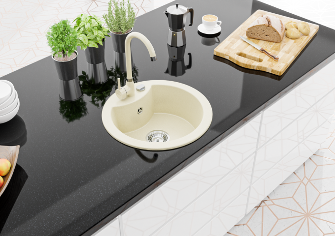 Zlewozmywaki granitowe z baterią okrągłe