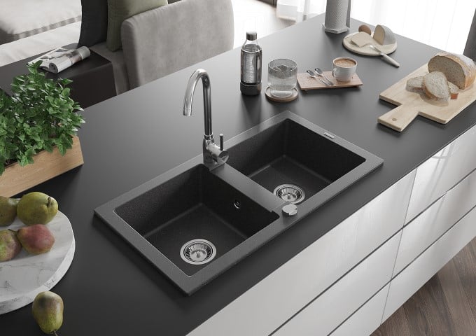 Zlewozmywaki granitowe czarny/srebrny metalik