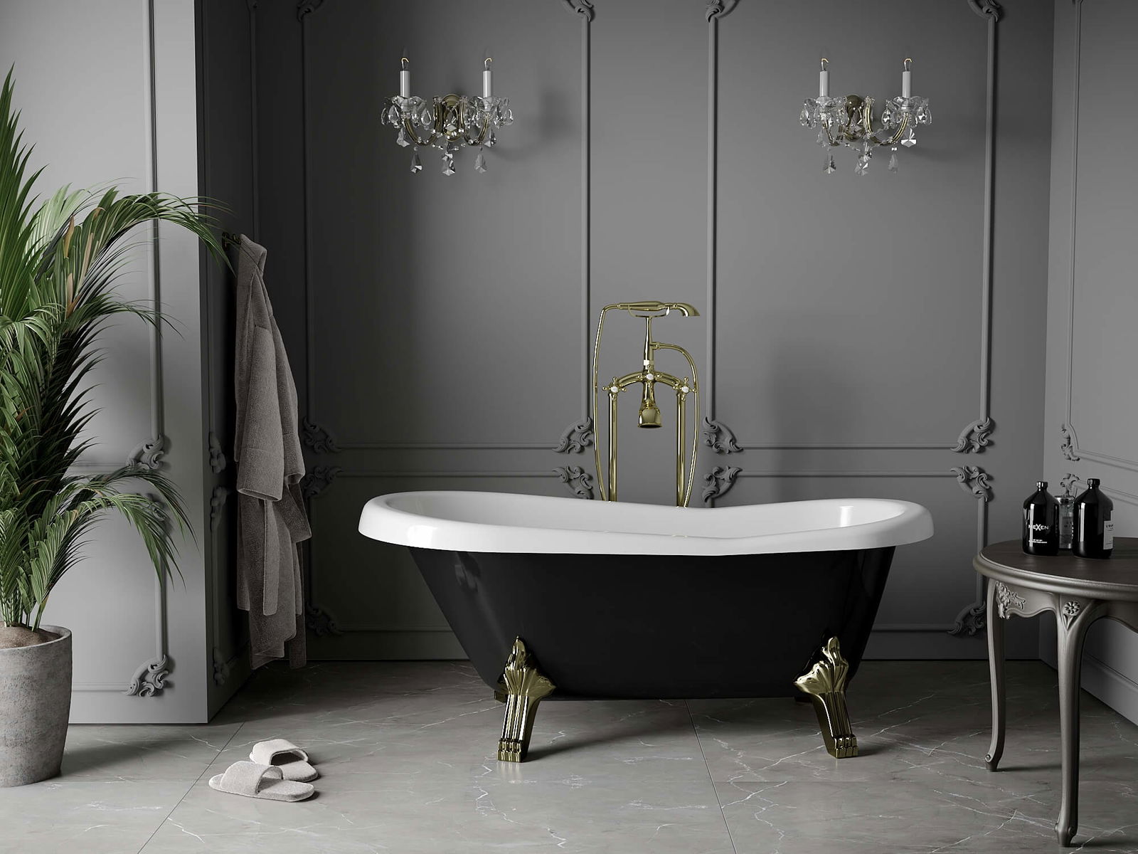 Baterie wannowo-prysznicowe biały/złoty